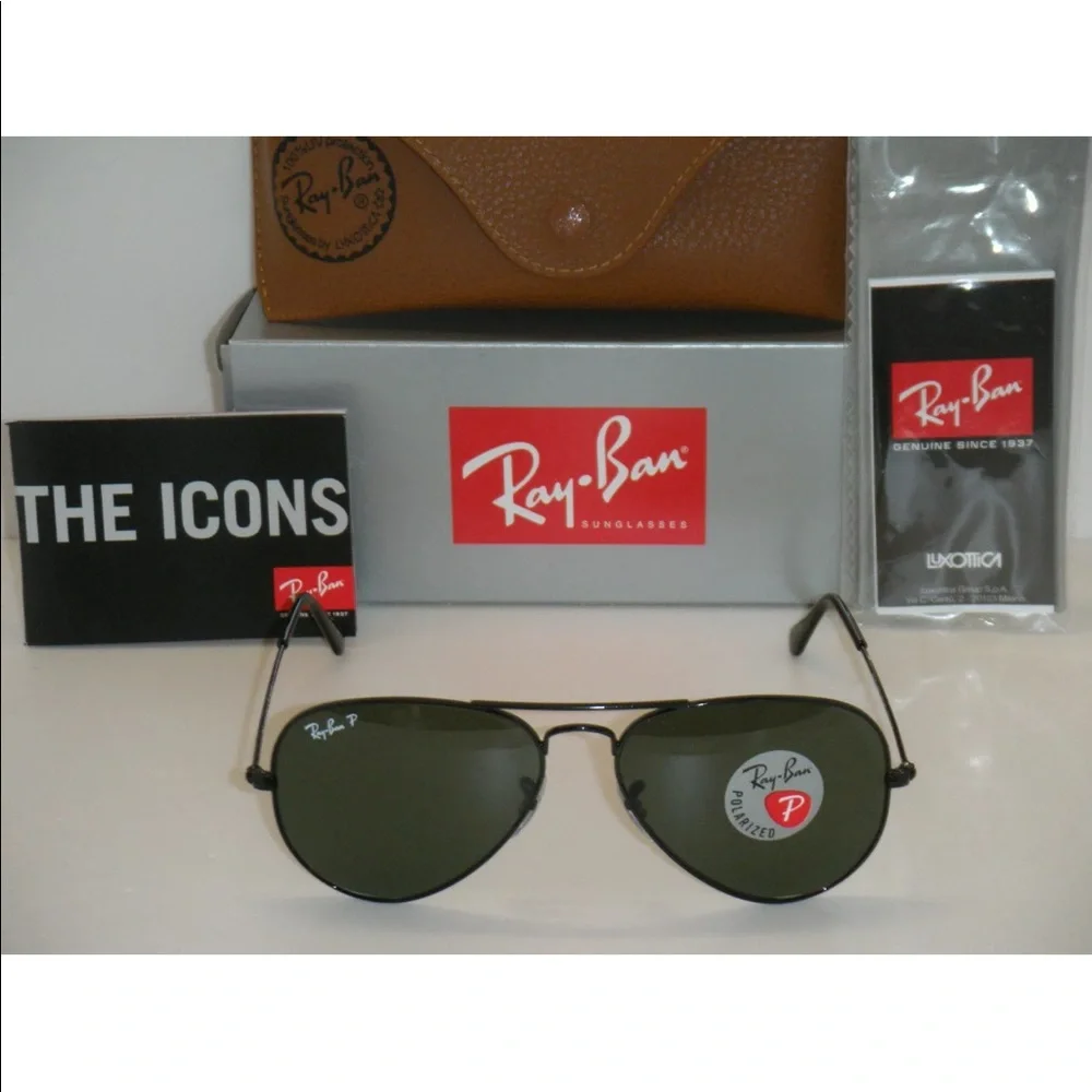 New Rayban Aviator 3025 Polarized Black/Green 58mm - Picture 2 of 8